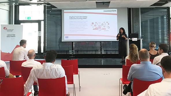 TTTech Innovation Projects and Funding Manager Francesca Flamigni presented the project Change2Twin at the 3rd International Smart Factory Summit in Biel/Bienne, Switzerland.