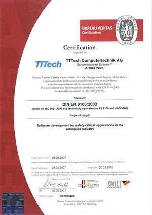 TTTech AS9100 Certificate