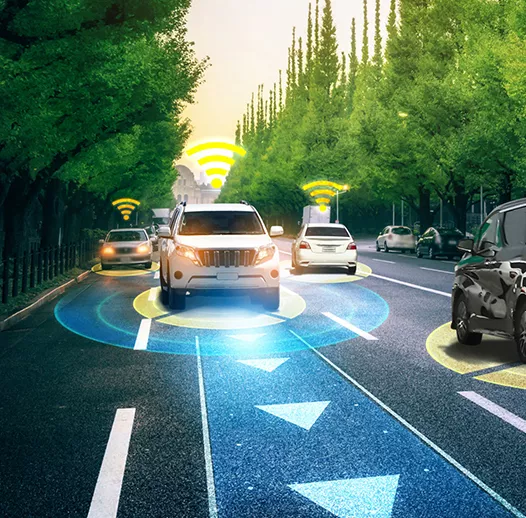 3D model of autonomous cars communicating digitally