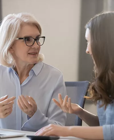 two women talking